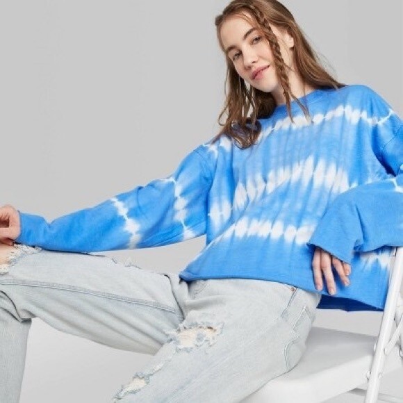 NWT Wild Fable Blue Tie-Dye French Terry Sweatshirt Small - Picture 1 of 3